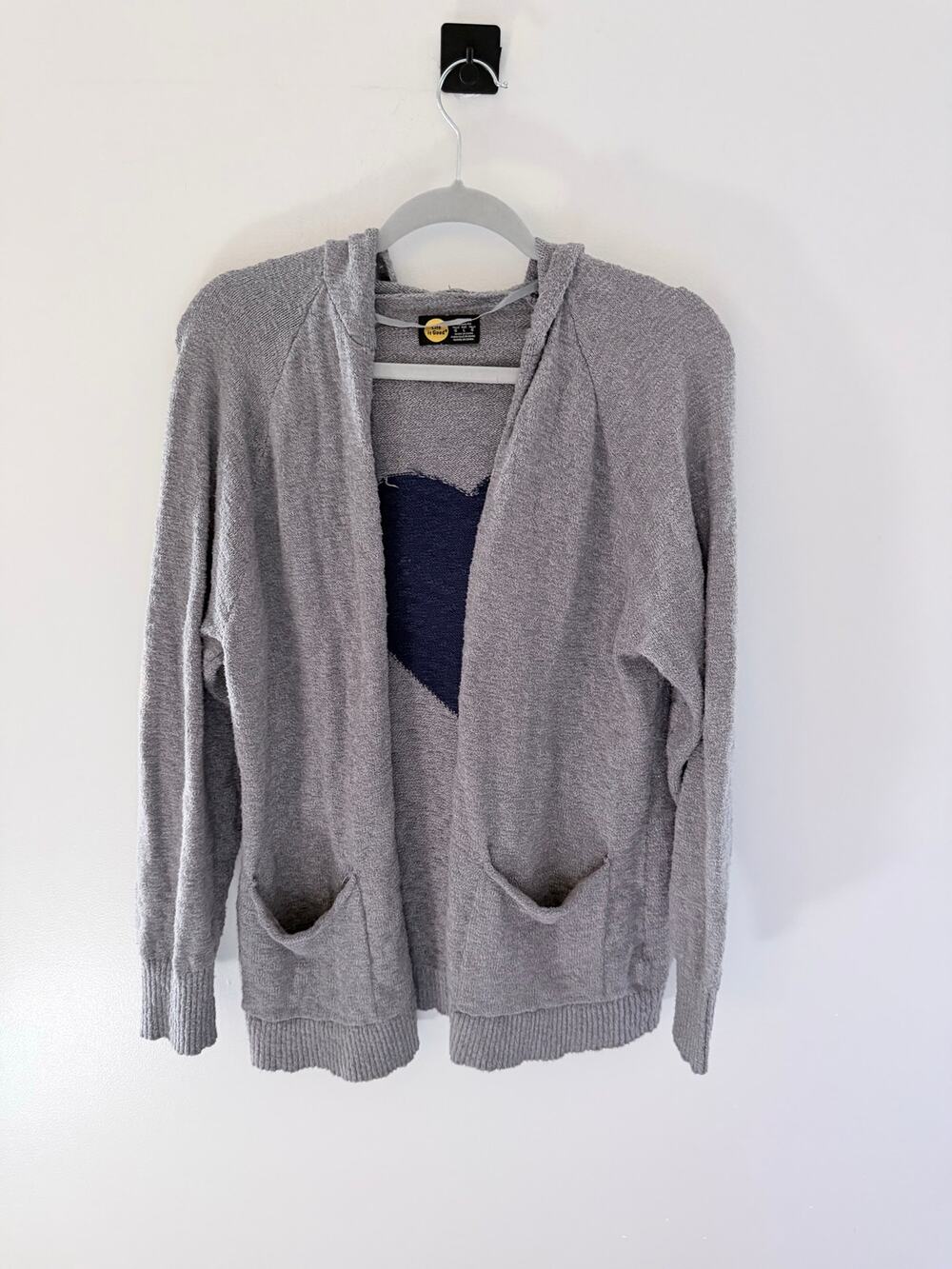 Life is Good Gray and Blue Women's Classic Fit Hooded Heart Cardigan-Size L